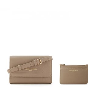 Isabel Bernard Cadeau d'Isabel taupe leather crossbody bag and card holder gift set