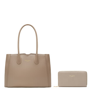 Isabel Bernard Cadeau d'Isabel taupe leather handbag and wallet gift set